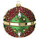 Boule de Noël décorée à la main vert rouge 100 mm verre soufflé s1