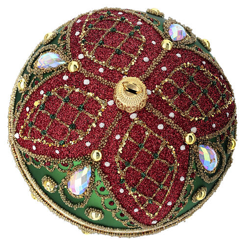 Pallina natalizia decorata a mano verde rosso 100 mm vetro soffiato 3