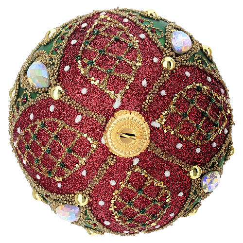 Pallina uovo decorata a mano verde rossa vetro soffiato 120x80 mm 3