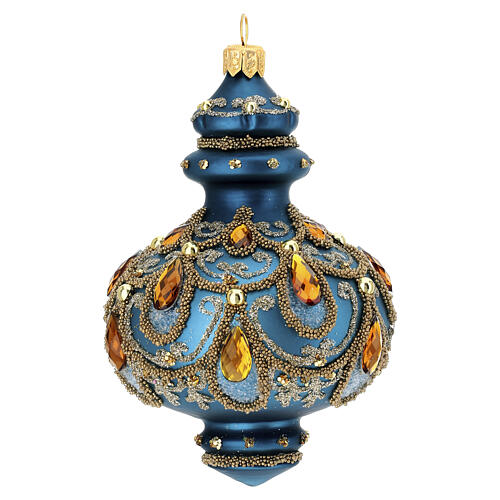 Weihnachtsbaumdekoration aus mundgeblasenem Glas, petrolgrüne Farbgebung mit goldenem und orangem Dekor – 12 × 10 cm 2