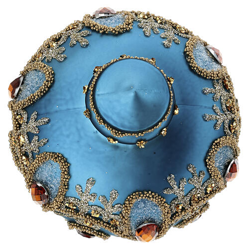 Bombka choinkowa ze szkła dmuchanego w kolorze zieleni ottanio ze złotymi zdobieniami, 120x100 mm 4