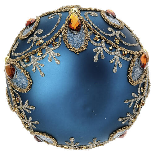 Crystal teal green Christmas bauble with orange strass, 4 in, blown glass 3