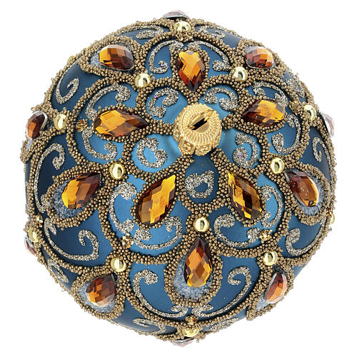 Pallina Natale verde ottanio strass arancio 100 mm vetro soffiato 4