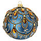 Green teal Christmas ball with orange rhinestones 100 mm blown glass s1