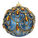 Green teal Christmas ball with orange rhinestones 100 mm blown glass s2