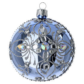 Boule givre argent décorée à la main strass 80 mm verre soufflé
