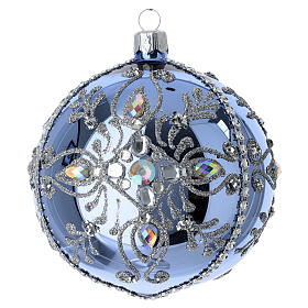 Bola de Navidad azul espejo vidrio soplado motivos plata strass