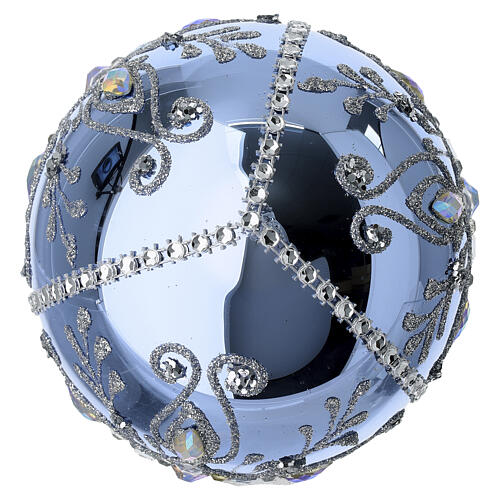 Bola de Navidad azul espejo vidrio soplado motivos plata strass 3