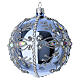 Blue Christmas Ball with Mirror Effect Blown Glass Silver Strass Decorations s2