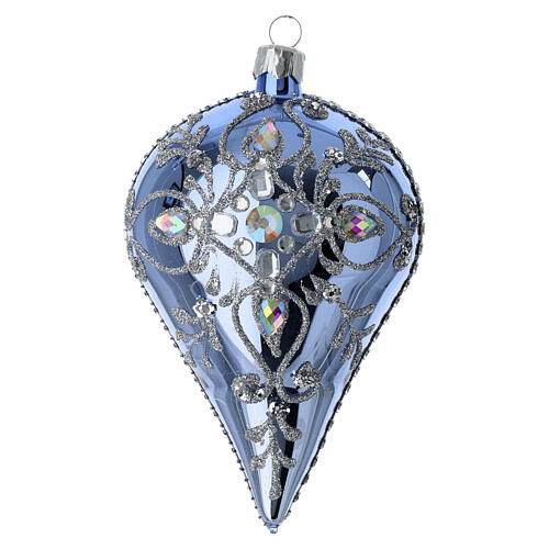 Bola gota azul espelho strass vidro soprado 12x8 cm 1
