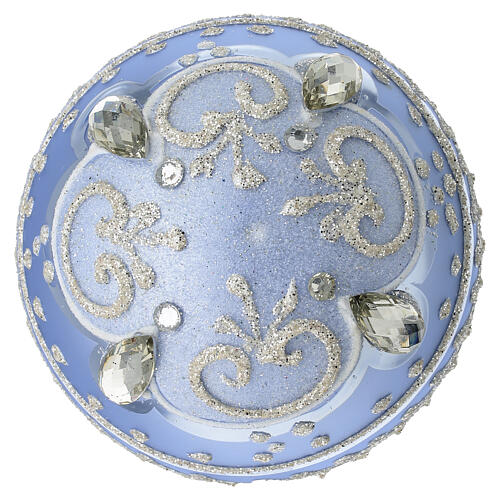 Boule de Noël bleu mat en verre soufflé 80 mm ornements et pierres argent 4