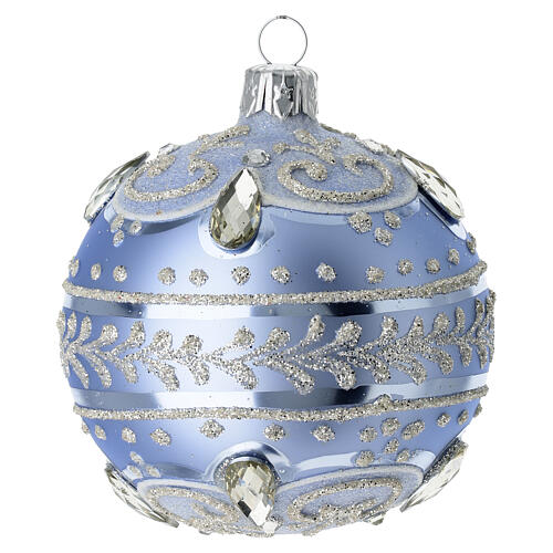 Bola de Natal azul fosco vidro soprado 80 mm decorações pedras prateadas 1