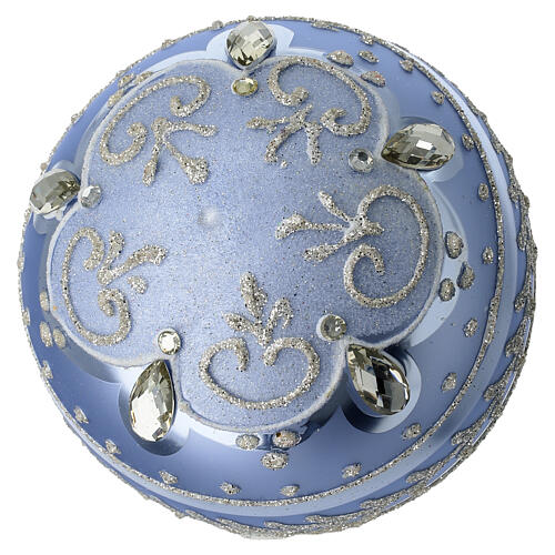 Bola de Navidad azul opaco 100 mm vidrio soplado purpurina plata 4
