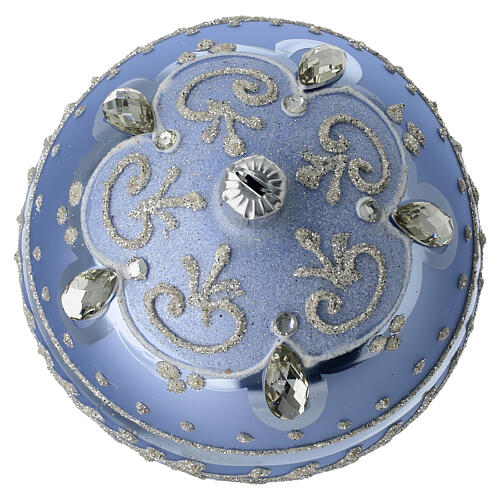 Boule de Noël bleu mat 100 mm verre soufflé paillettes argent 3