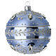 Boule de Noël bleu mat 100 mm verre soufflé paillettes argent s1