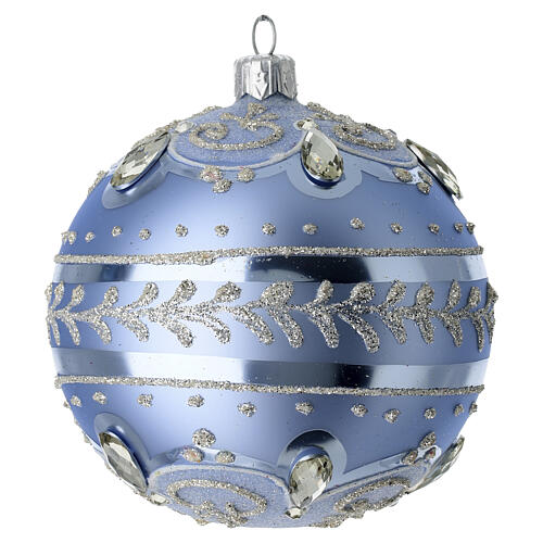 Bombka choinkowa matowa, błękitna, 100 mm, szkło dmuchane, srebrny brokat 2