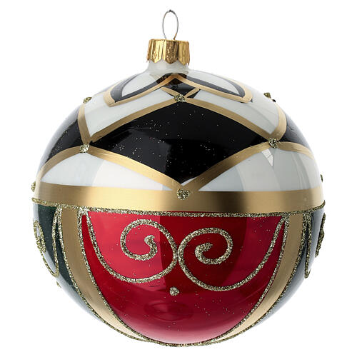 Red and green checkered Christmas ball, 4 in, blown glass 2