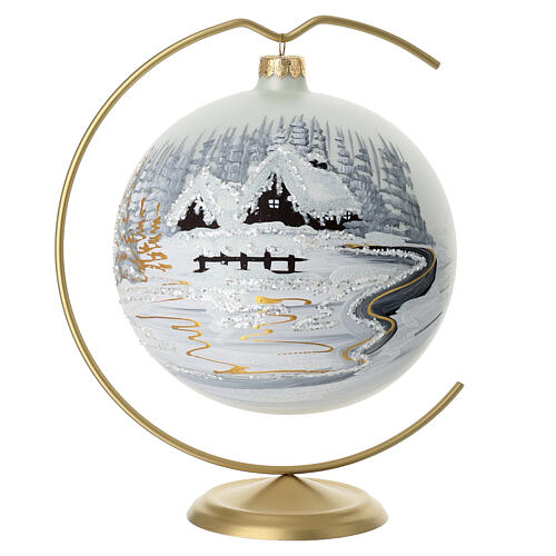 Boule scène enneigée peinture or 24 carats verre soufflé 150 mm avec crochet 1
