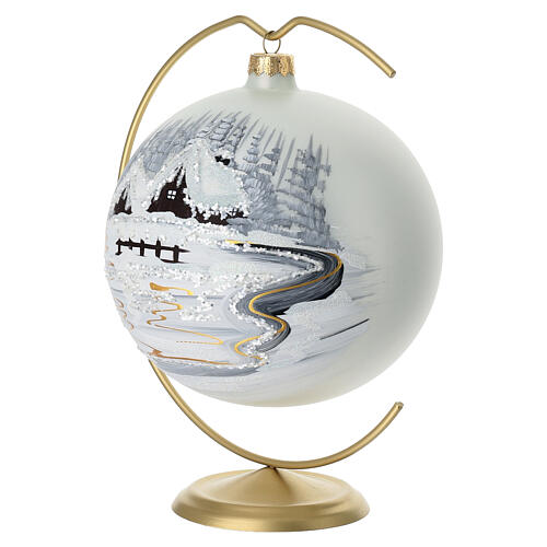 Boule scène enneigée peinture or 24 carats verre soufflé 150 mm avec crochet 2