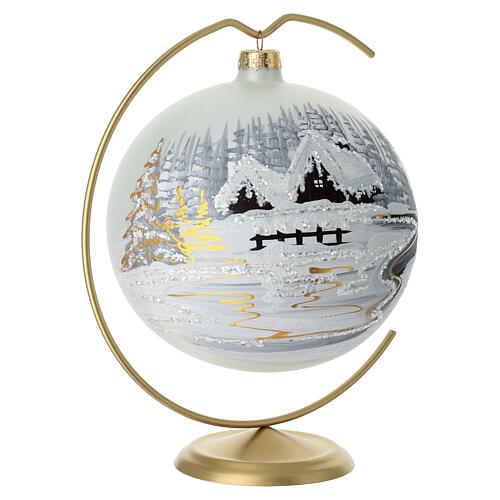 Boule scène enneigée peinture or 24 carats verre soufflé 150 mm avec crochet 3