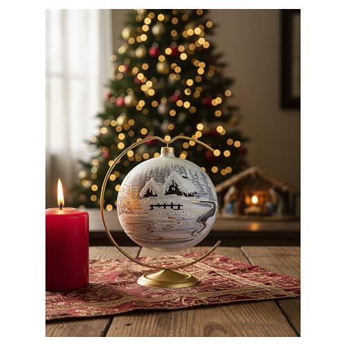 Boule scène enneigée peinture or 24 carats verre soufflé 150 mm avec crochet 2