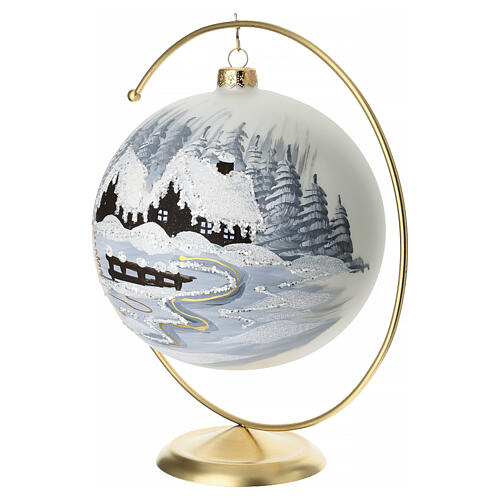 Pallina scena innevata pittura oro 24 carati vetro soffiato 150 mm con gancio 3