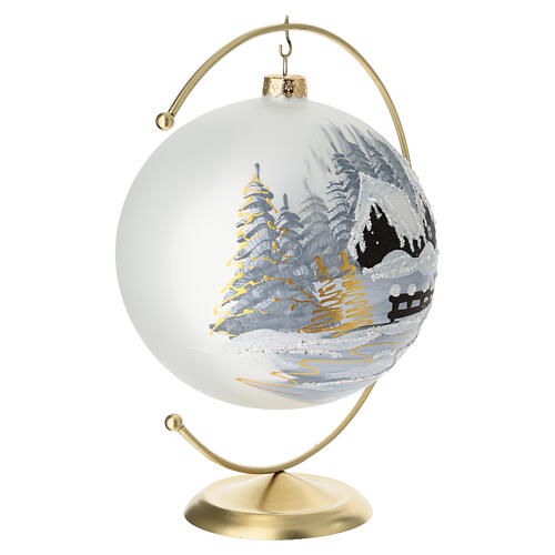 Pallina scena innevata pittura oro 24 carati vetro soffiato 150 mm con gancio 4