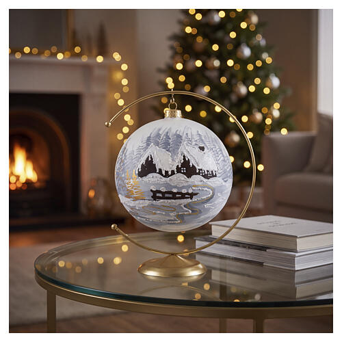 Bola de Natal com cena nevada, pintura em ouro 24 quilates vidro soprado 150 mm com gancho 2