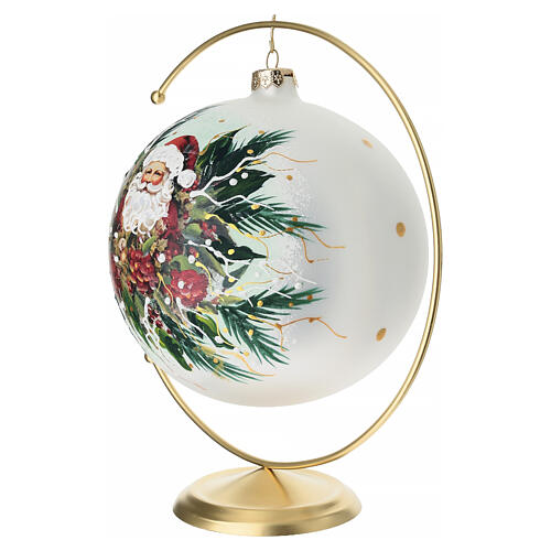 Christmas ball with Santa Claus and flowers, gold details, blown glass with hook, 6 in 3