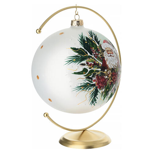 Christmas ball with Santa Claus and flowers, gold details, blown glass with hook, 6 in 4