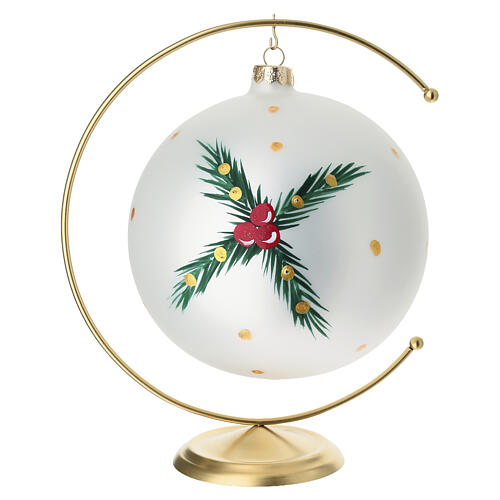 Christmas ball with Santa Claus and flowers, gold details, blown glass with hook, 6 in 5