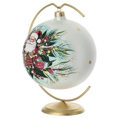Boule Père Noël fleurs peinture or massif verre soufflé 150 mm avec crochet 3