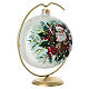 Pallina Babbo Natale fiori pittura oro zecchino vetro soffiato 150 mm con gancio s3