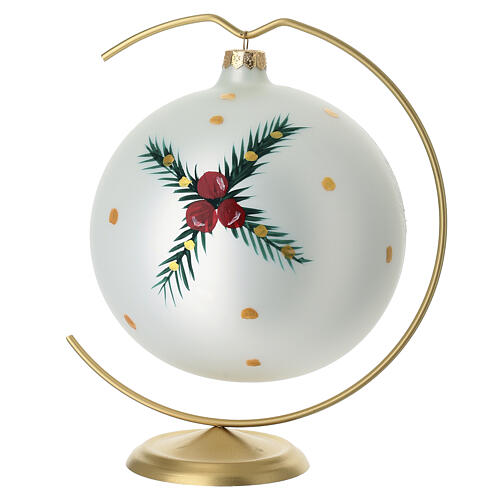 Bola Pai Natal flores pintura ouro vidro soprado 150 mm com gancho 4