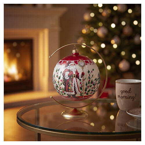 Luxury blown glass Christmas ball with Santa Claus, 6 in, 24 carat gold painting 2