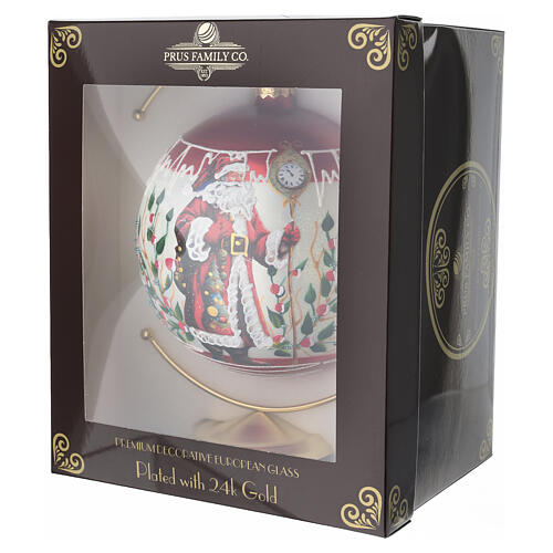 Luxury blown glass Christmas ball with Santa Claus, 6 in, 24 carat gold painting 6