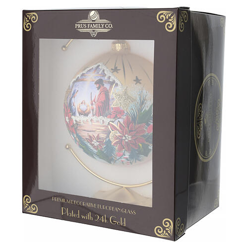 Set mit Weihnachtskugel und Ständer, Motiv Heilige Familie mit 24-Karat-Goldakzenten – Ø 15 cm, mundgeblasenes Glas 6