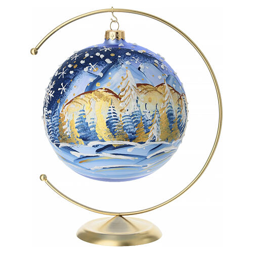 Boule verre soufflé montagne enneigée peinture or massif 150 mm 1