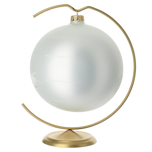 Weihnachtskugel „Haus im Wald“, aus mundgeblasenem Glas, handbemalt mit 24-Karat-Goldverzierung – Ø 15 cm, mit Ständer 5