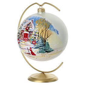 Christmas ball with house in the woods, 24-carat gold painting, blown glass, 6 in