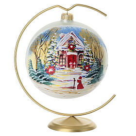 Boule de Noël maison dans la forêt peinture or 24 carats verre soufflé 150 mm