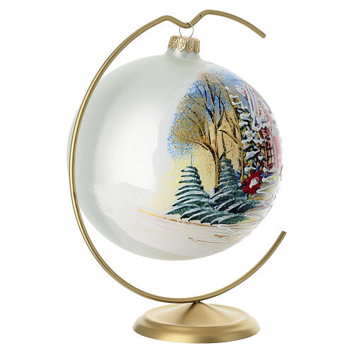 Boule de Noël maison dans la forêt peinture or 24 carats verre soufflé 150 mm 3