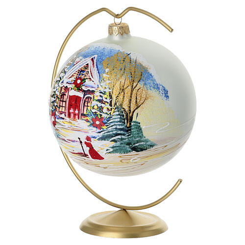 Boule de Noël maison dans la forêt peinture or 24 carats verre soufflé 150 mm 3