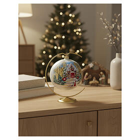 Christmas bauble with forest house gold 24-carat painted blown glass 150 mm