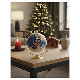 Blown glass Christmas bauble, 6 in, décorated house with snowy landscape, gold painting