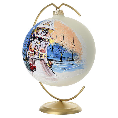 Pallina paesaggio casa natalizia pittura oro zecchino 150 mm vetro soffiato 2