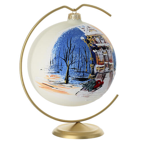 Pallina paesaggio casa natalizia pittura oro zecchino 150 mm vetro soffiato 3