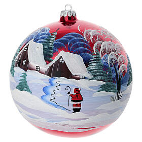 Glossy red hand-painted Christmas ball, 8 in, blown glass