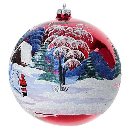 Glossy red hand-painted Christmas ball, 8 in, blown glass 5