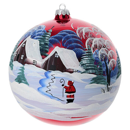 Boule de Noël rouge brillant paysage peint à la main 200 mm verre soufflé 2